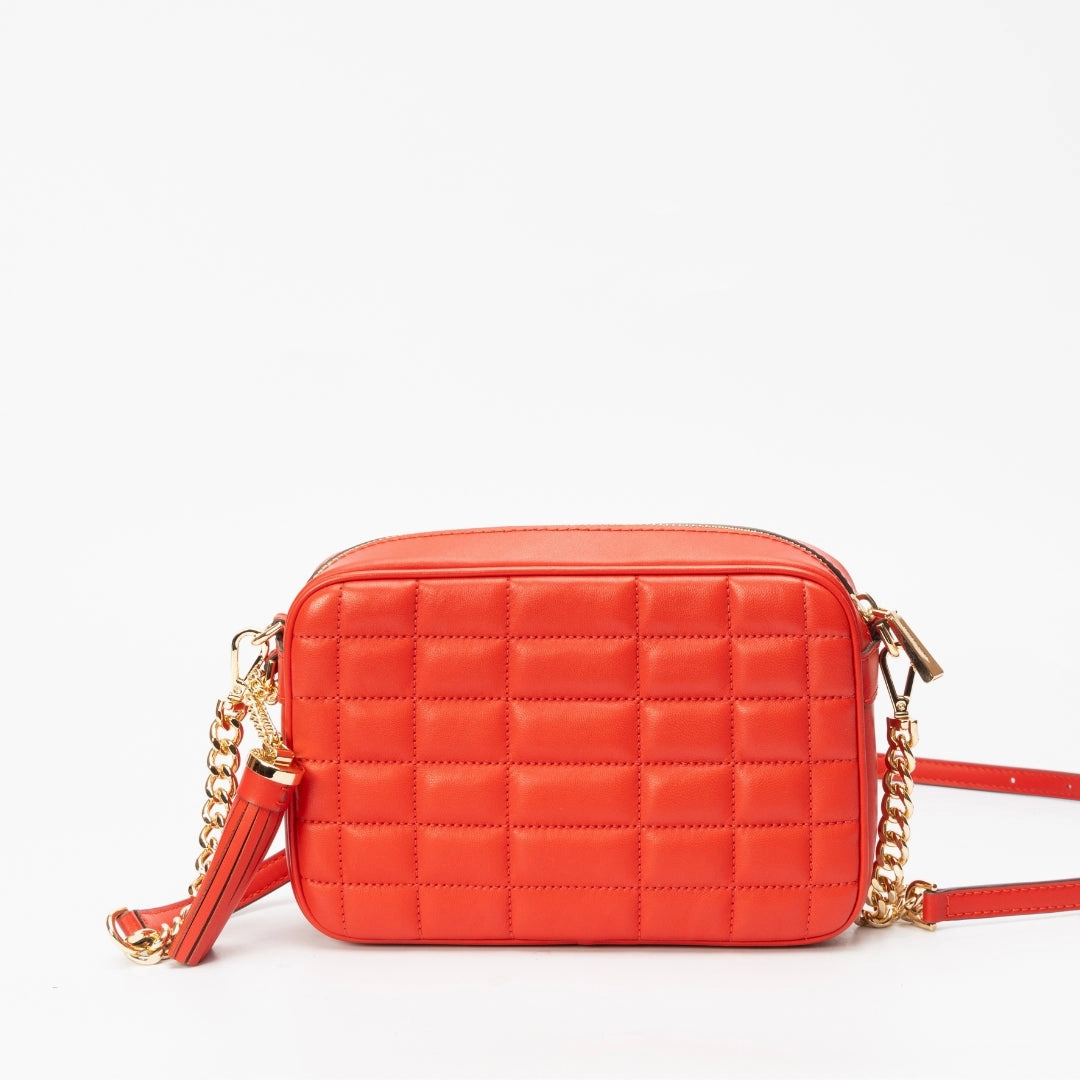 Michael Kors Lacquer Red Quilted Leather Camera Crossbody Bag