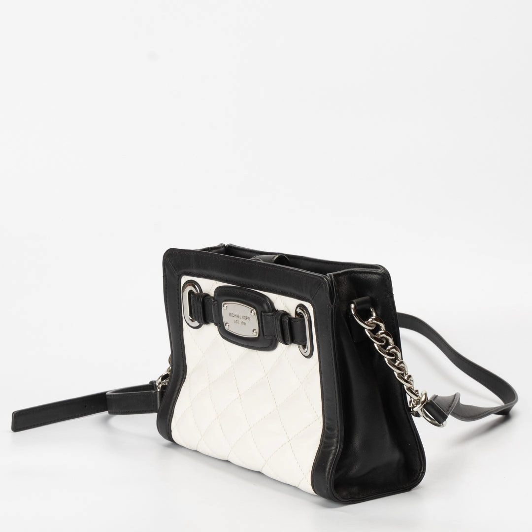 Michael Kors White/Black Quilted Leather Hamilton Crossbody Bag