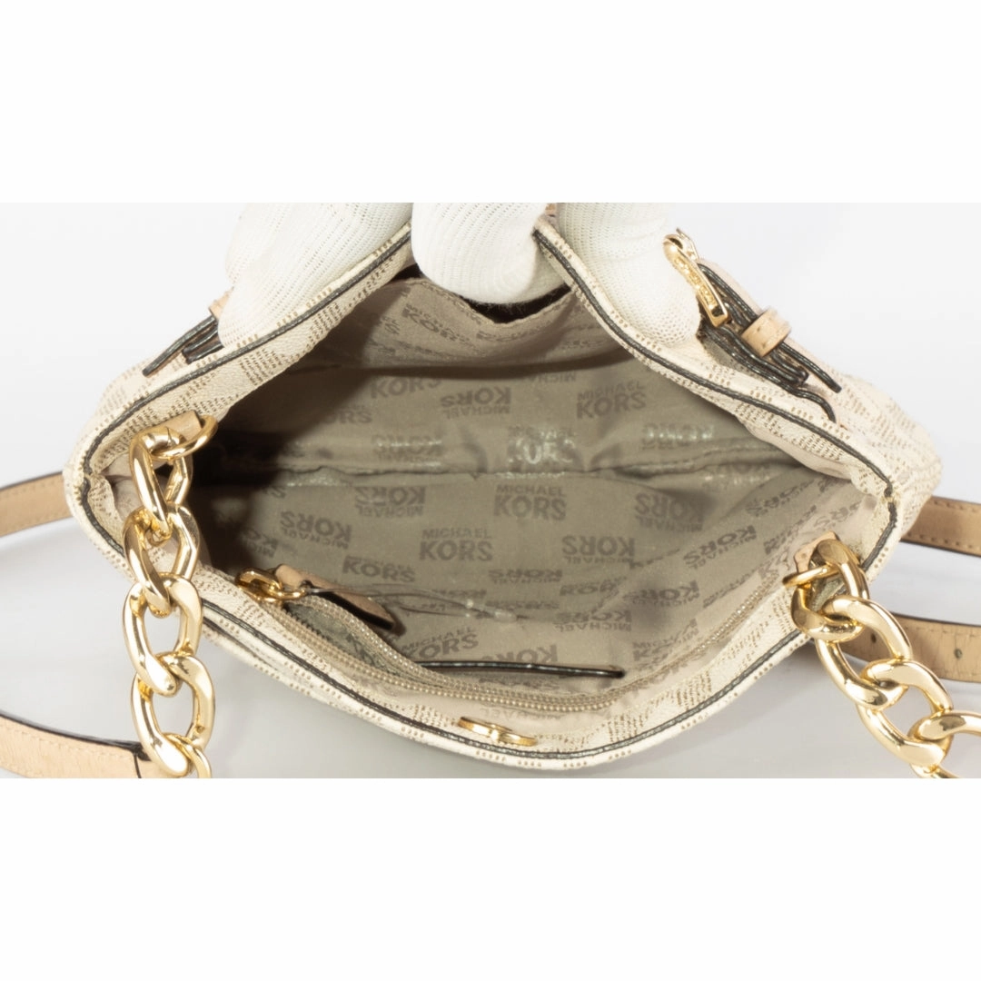 Michael Kors White Signature Coated Canvas and Leather Crossbody Bag