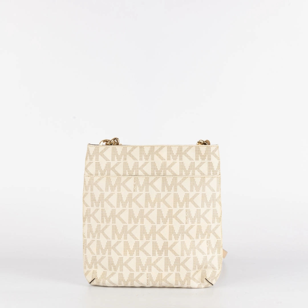 Michael Kors White Signature Coated Canvas and Leather Crossbody Bag