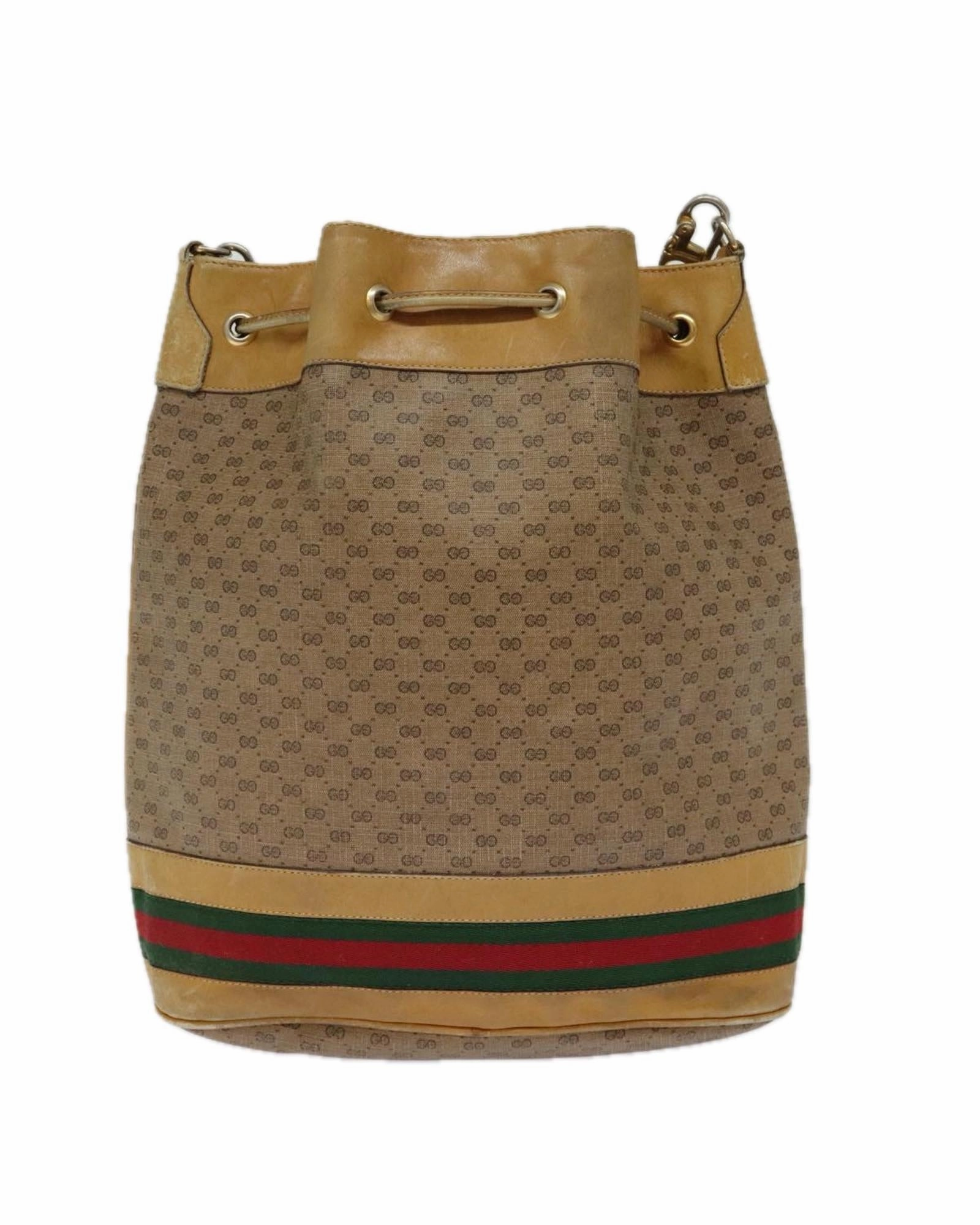 Micro GG Canvas Web Sherry Line Shoulder Bag Beige Gold Auth