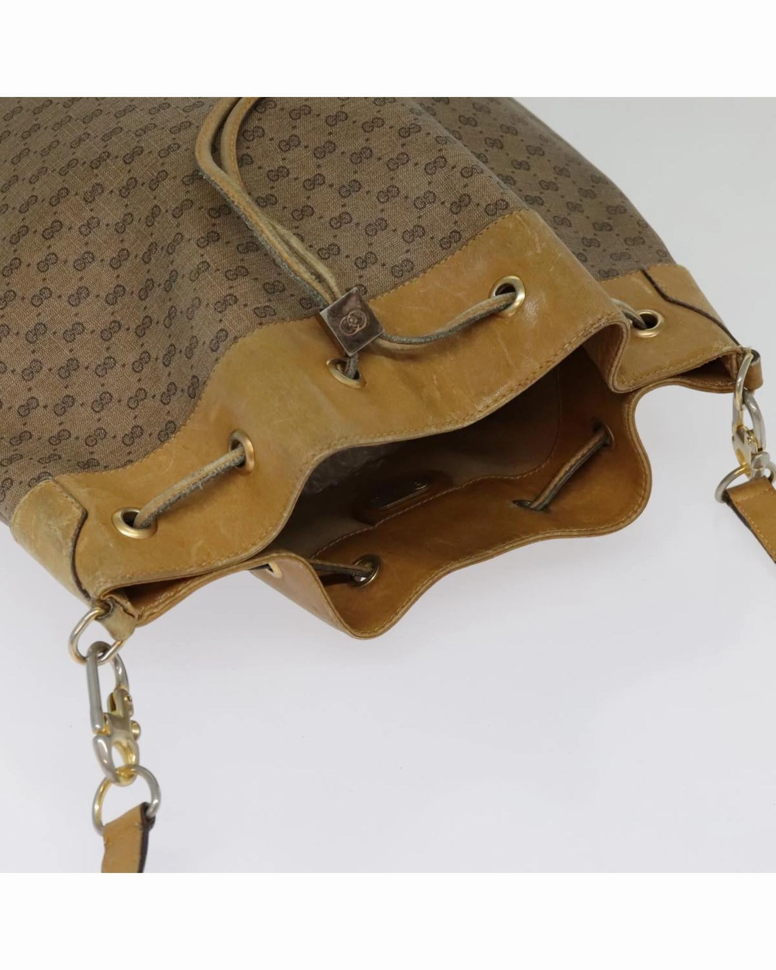 Micro GG Canvas Web Sherry Line Shoulder Bag Beige Gold Auth