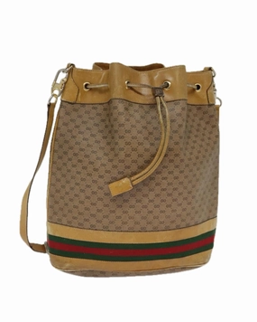 Micro GG Canvas Web Sherry Line Shoulder Bag Beige Gold Auth