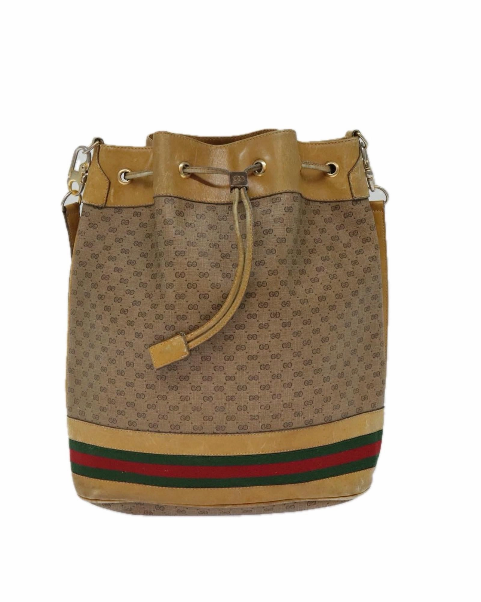 Micro GG Canvas Web Sherry Line Shoulder Bag Beige Gold Auth