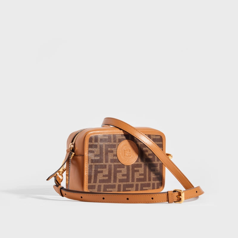 Mini Camera Crossbody Bag in Multicolour Canvas With Tan