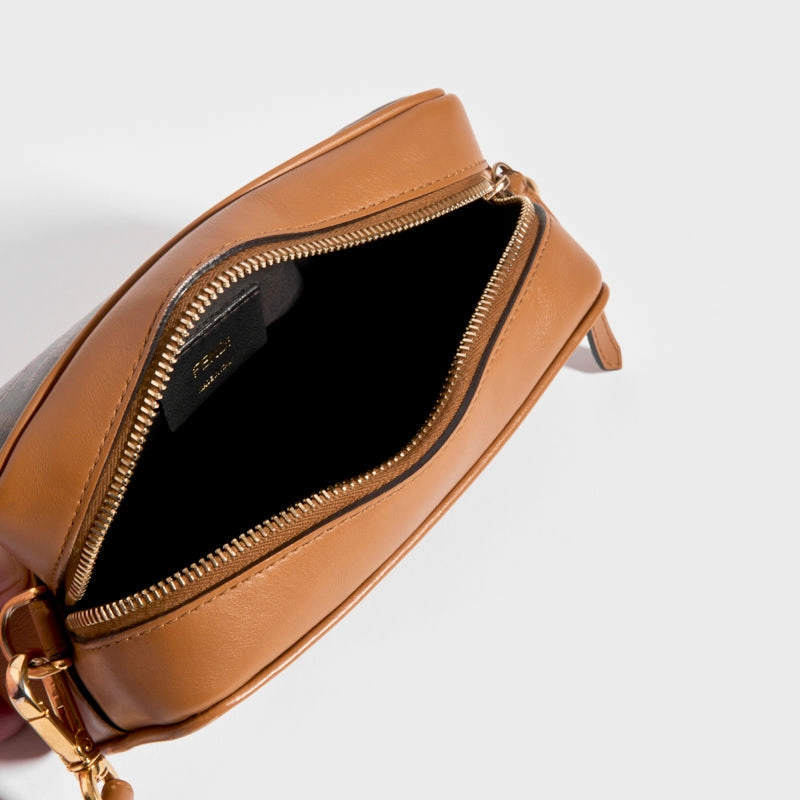 Mini Camera Crossbody Bag in Multicolour Canvas With Tan