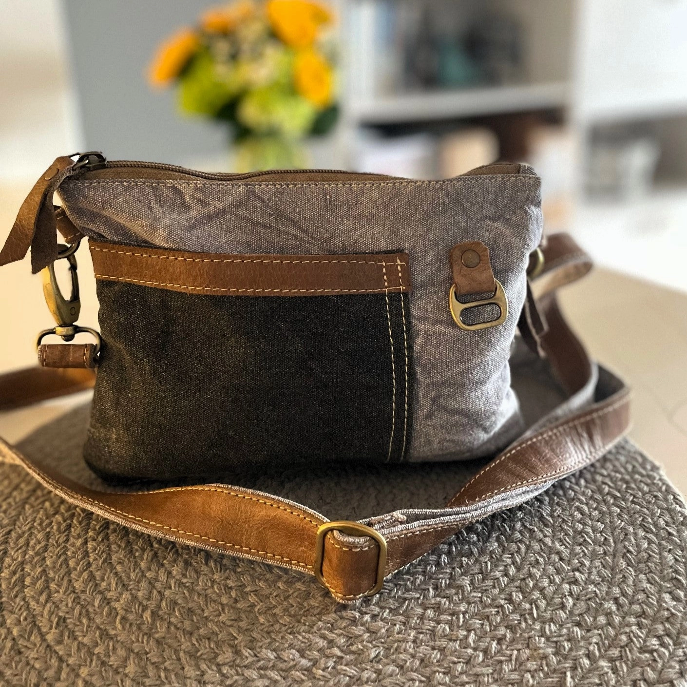 Minimalist Black and Gray Canvas Crossbody