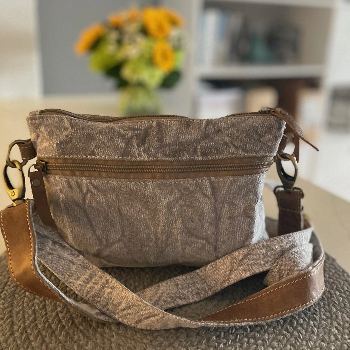 Minimalist Black and Gray Canvas Crossbody