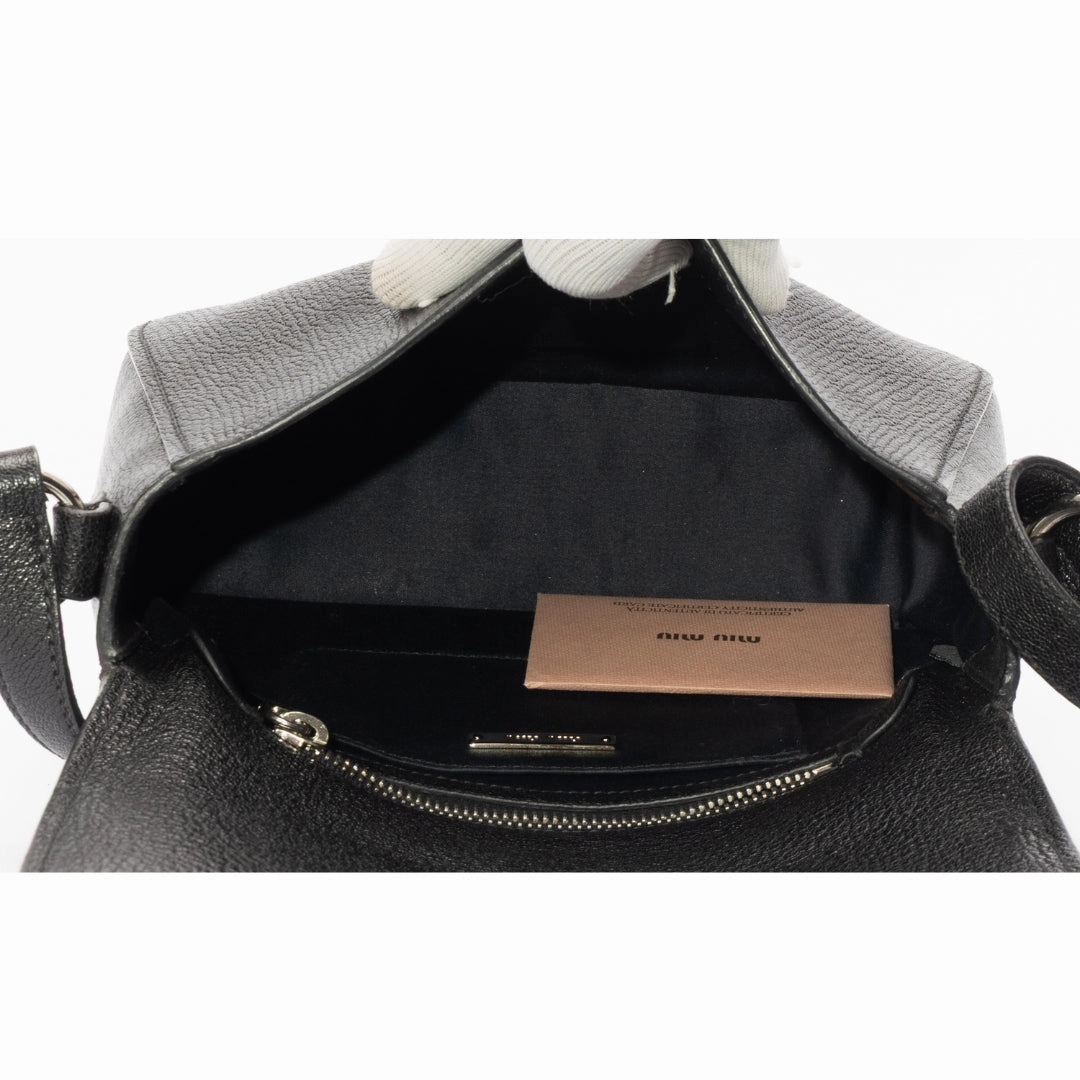 Miu Miu Black Leather Pushlock Flap Crossbody Bag