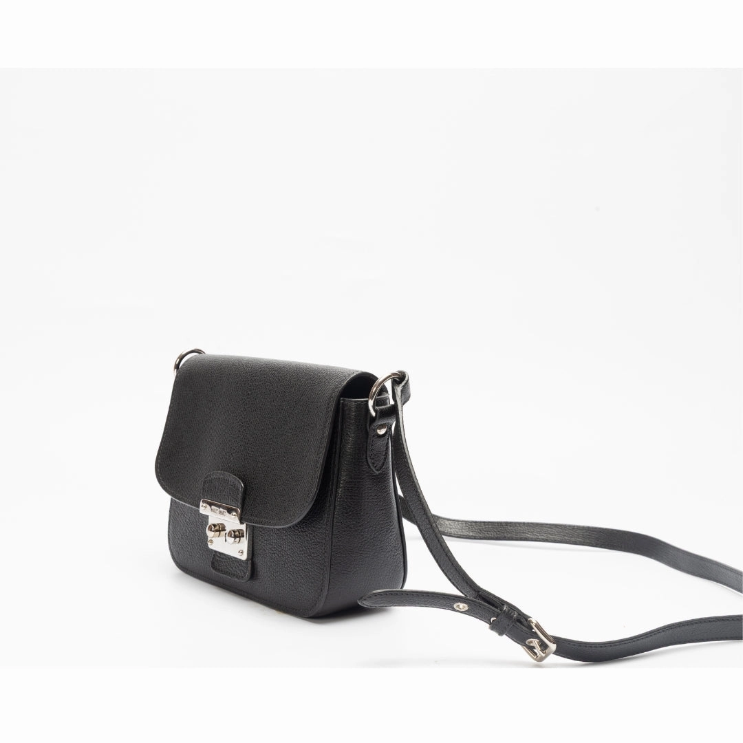 Miu Miu Black Leather Pushlock Flap Crossbody Bag