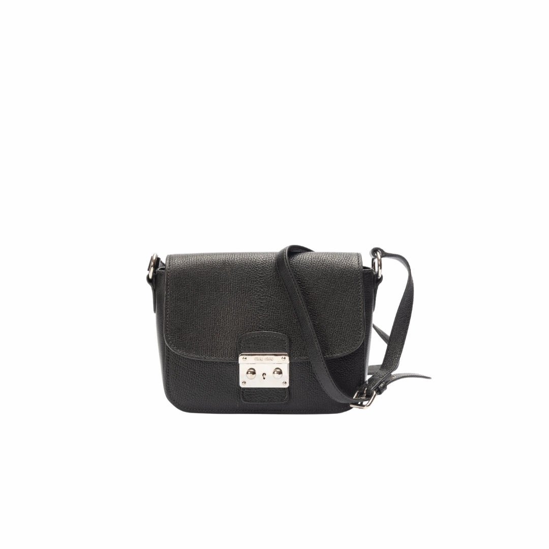 Miu Miu Black Leather Pushlock Flap Crossbody Bag