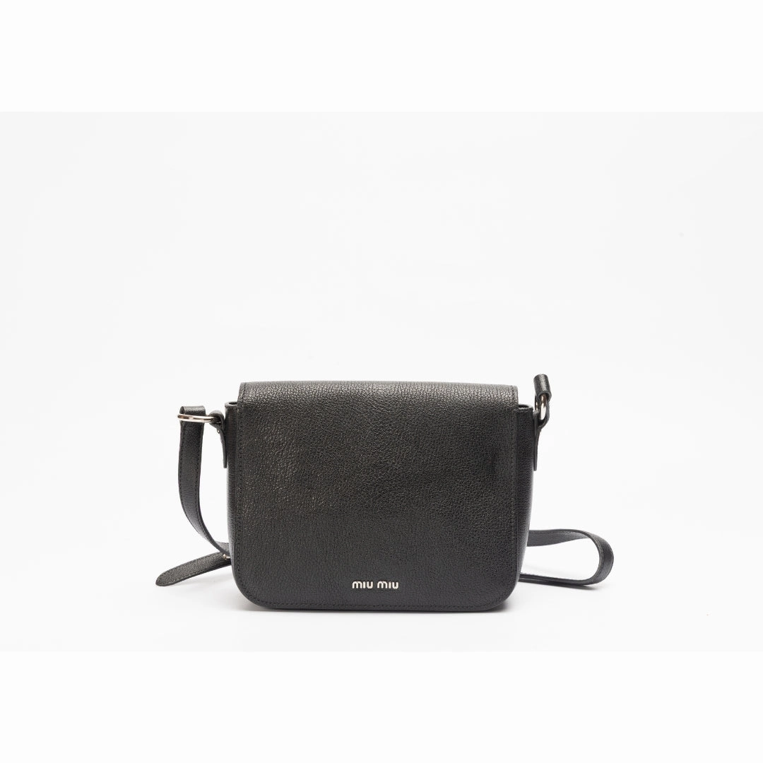 Miu Miu Black Leather Pushlock Flap Crossbody Bag