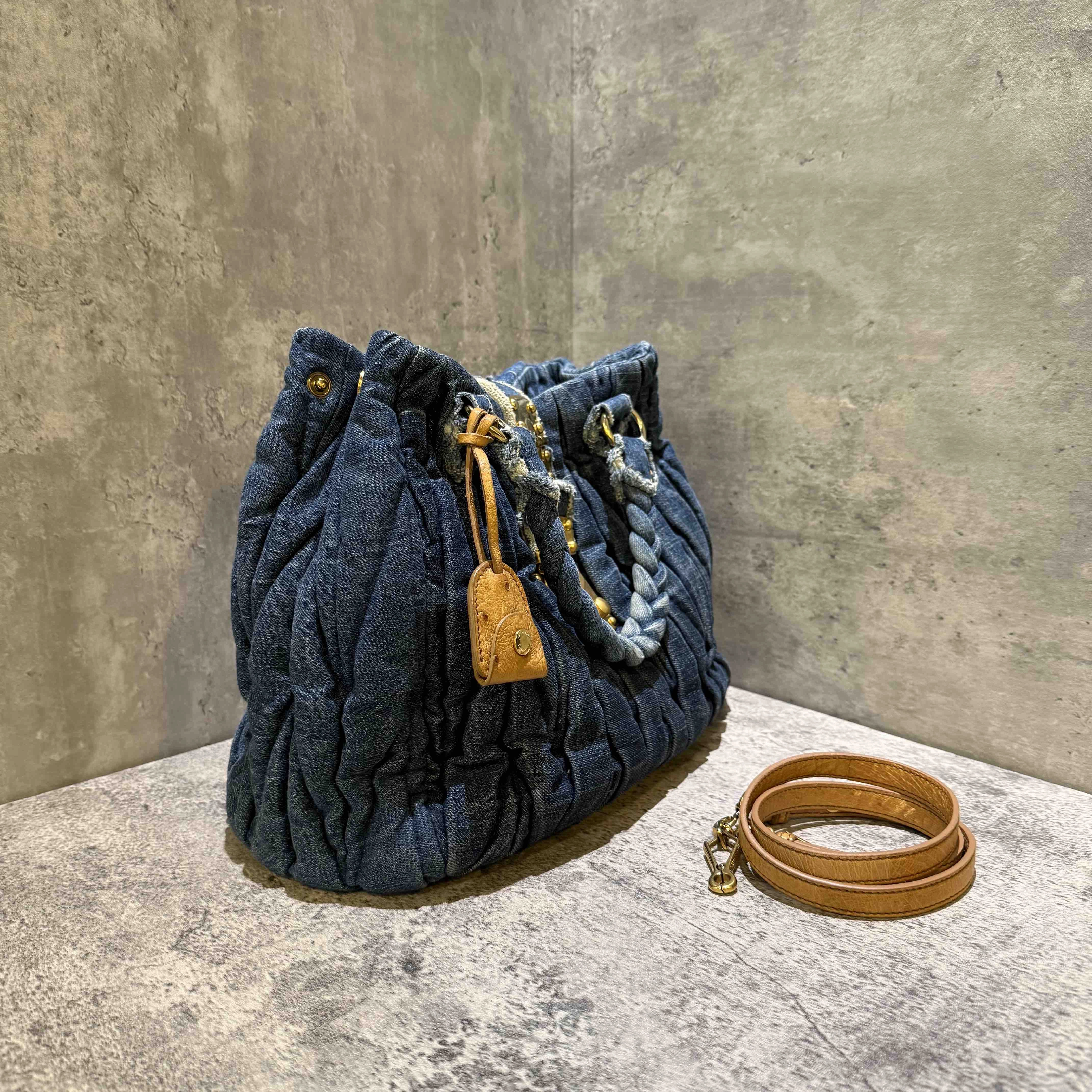 Miumiu Coffer Blue Denim Shoulder Bag
