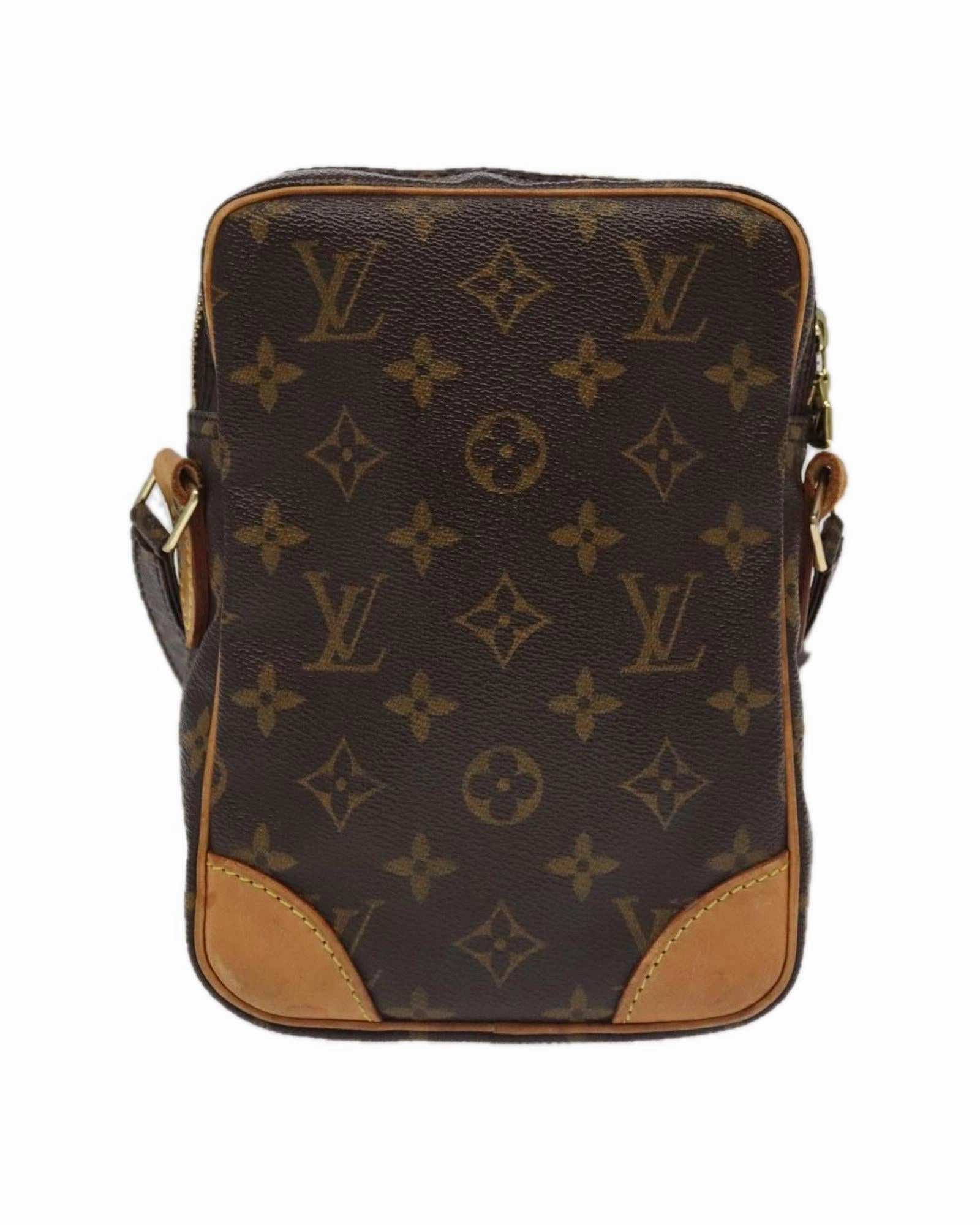 Monogram Canvas Shoulder Bag with Adjustable Strap and Vintage Detailing