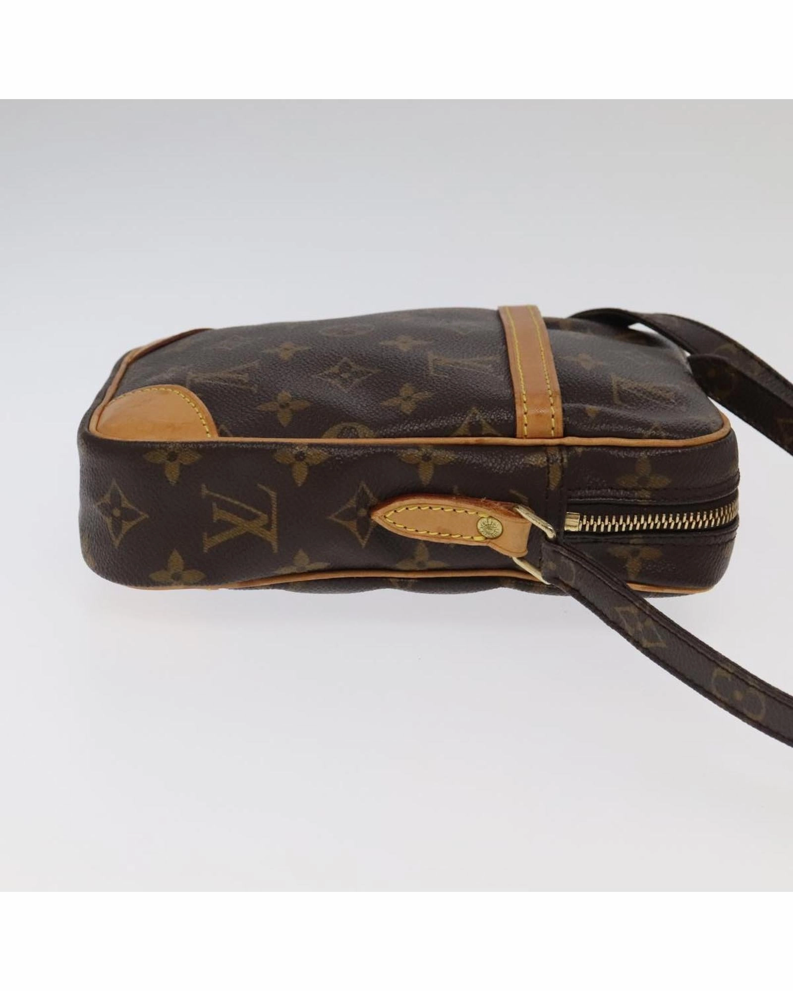 Monogram Canvas Shoulder Bag with Adjustable Strap and Vintage Detailing