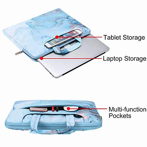 MOSISO Laptop Shoulder Bag Compatible with MacBook Pro/Air 13 inch, 13-13.3 inch Notebook Computer, Polyester Watercolor Marble Carrying Briefcase Sleeve, Turquoise