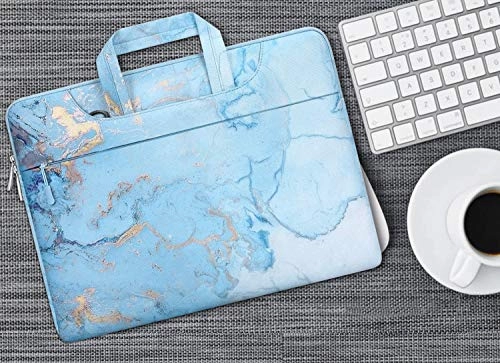 MOSISO Laptop Shoulder Bag Compatible with MacBook Pro/Air 13 inch, 13-13.3 inch Notebook Computer, Polyester Watercolor Marble Carrying Briefcase Sleeve, Turquoise