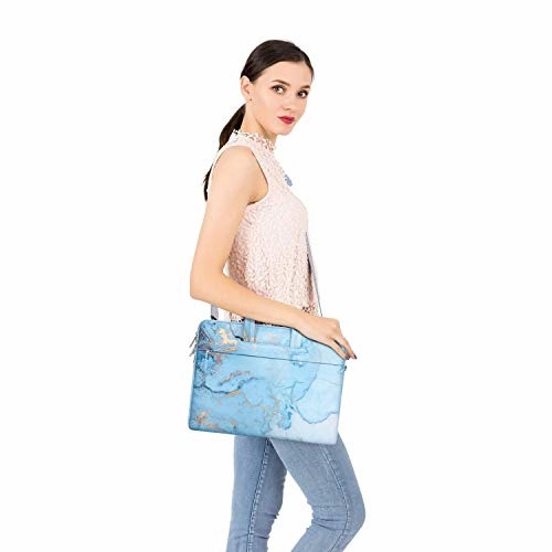 MOSISO Laptop Shoulder Bag Compatible with MacBook Pro/Air 13 inch, 13-13.3 inch Notebook Computer, Polyester Watercolor Marble Carrying Briefcase Sleeve, Turquoise