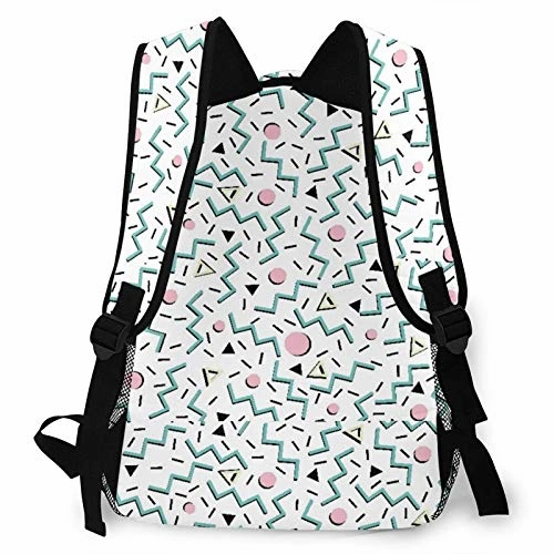 Multifunctional Casual Backpack,Back To The 80's Eighties, Funky Memphis Pattern Design,Adult Teens College Double Shoulder Pack Travel Sports Bag Computer Notebooks