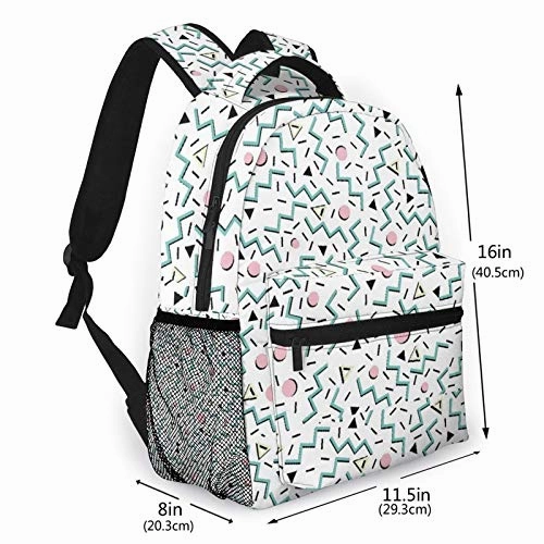 Multifunctional Casual Backpack,Back To The 80's Eighties, Funky Memphis Pattern Design,Adult Teens College Double Shoulder Pack Travel Sports Bag Computer Notebooks
