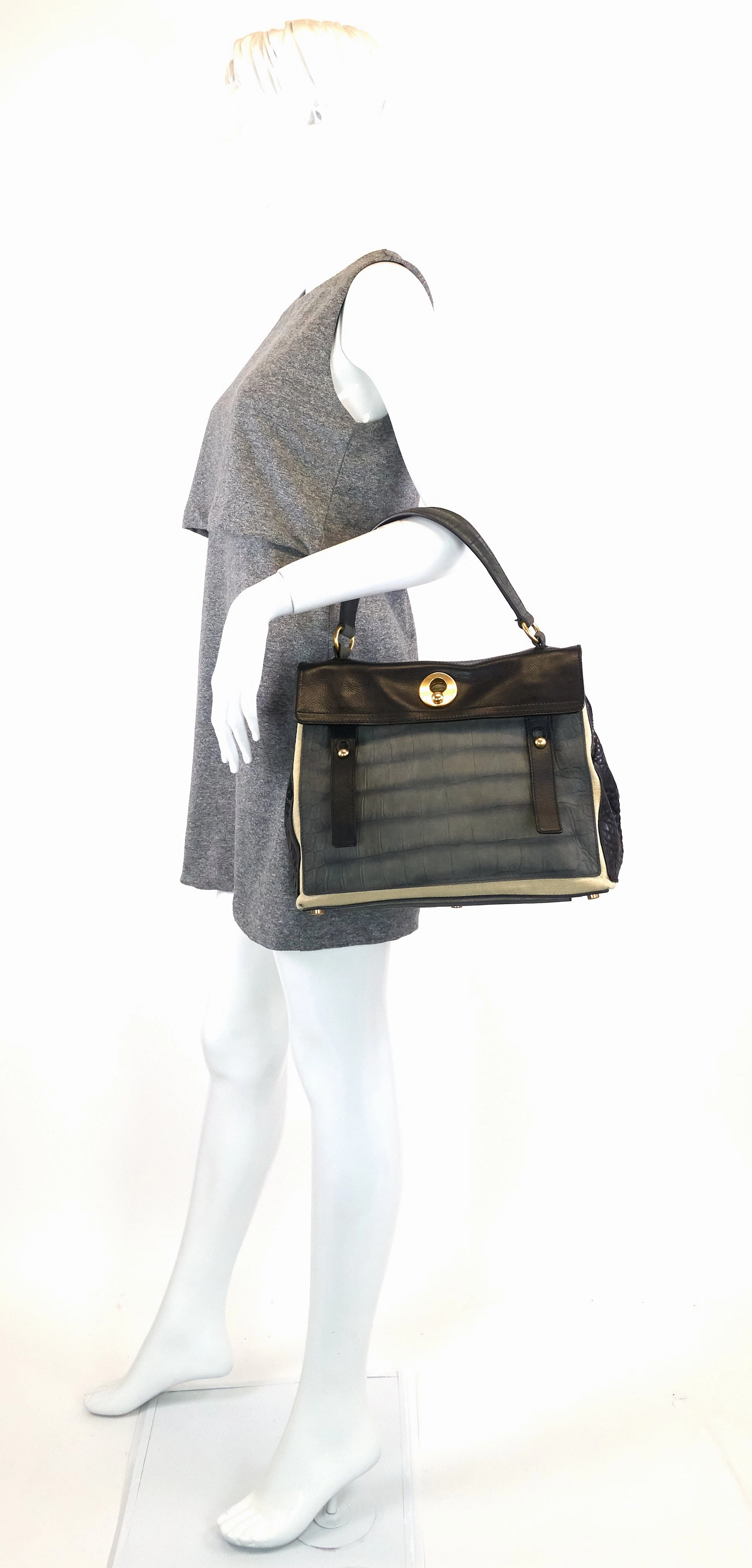 Muse Two-Tone Leather, Suede and Canvas Handbag