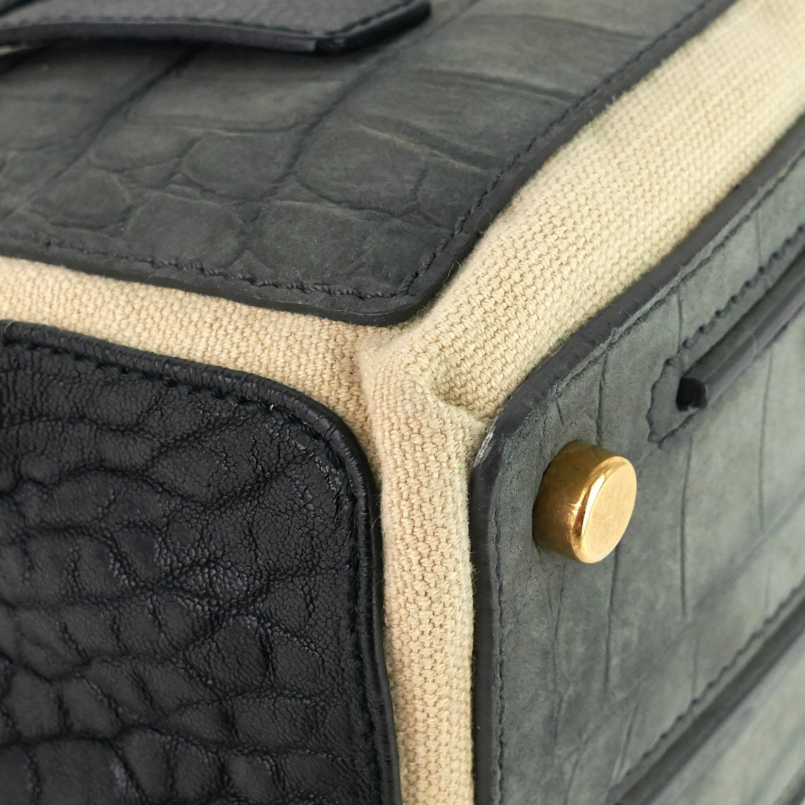 Muse Two-Tone Leather, Suede and Canvas Handbag