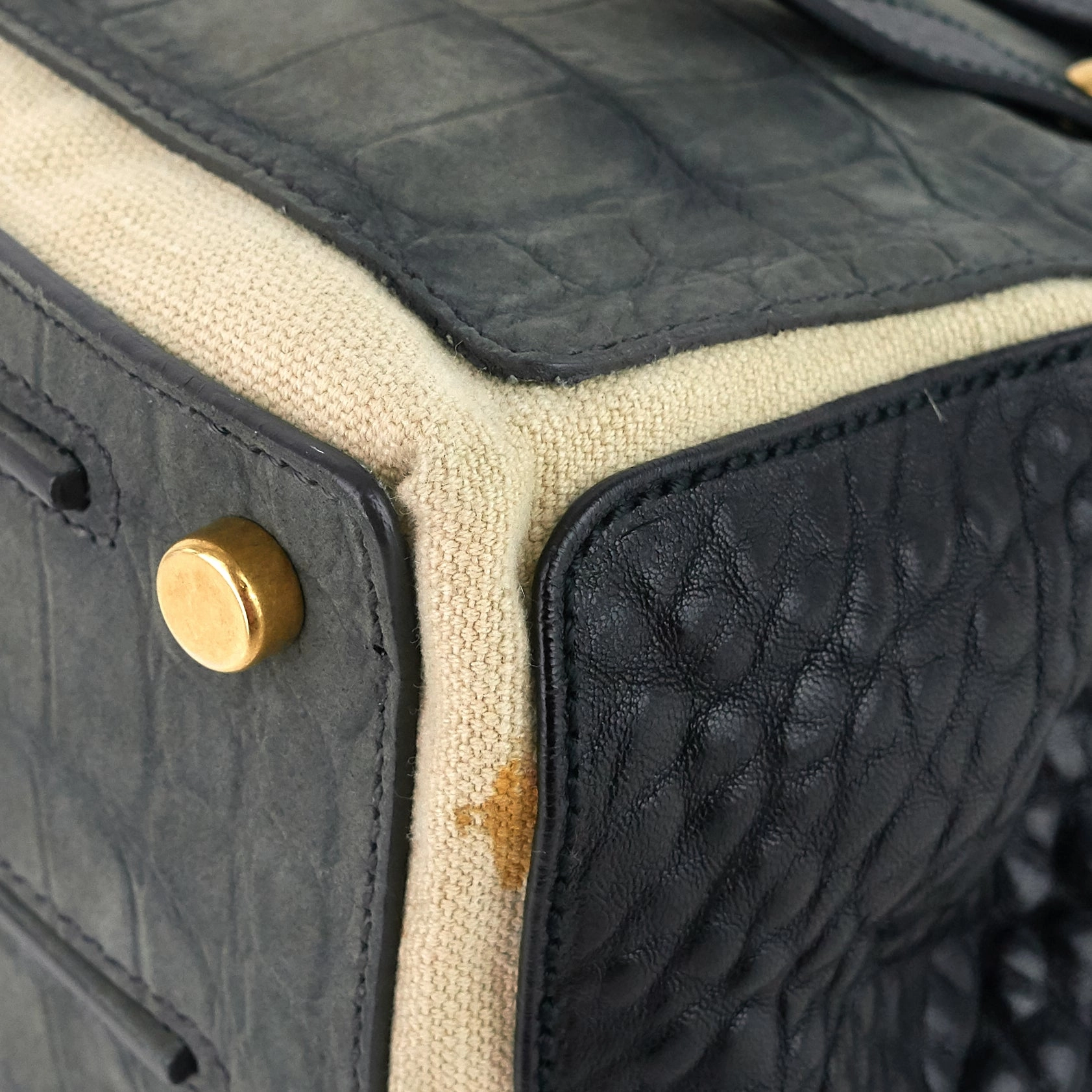 Muse Two-Tone Leather, Suede and Canvas Handbag