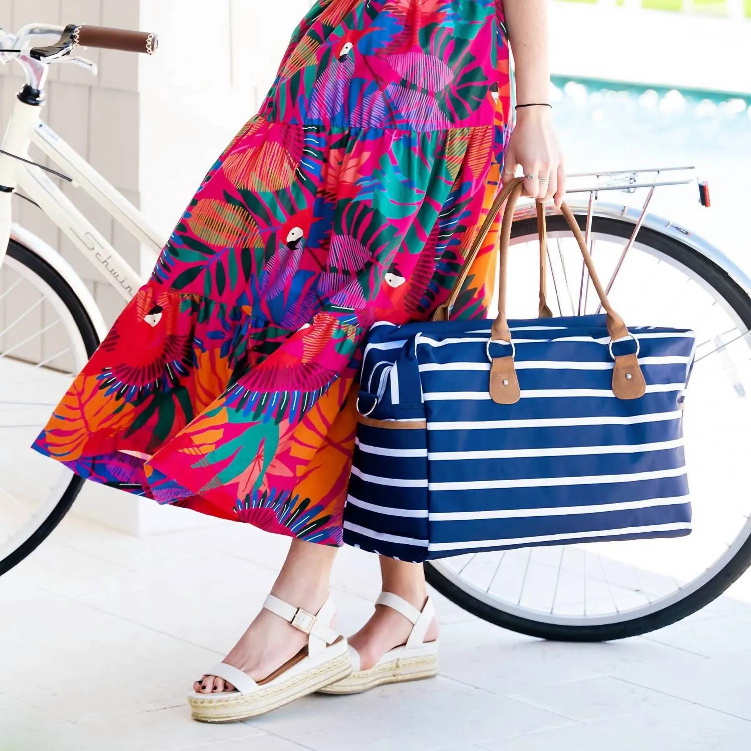 Navy White Stripe Travel Weekender Duffle Bag In Striped