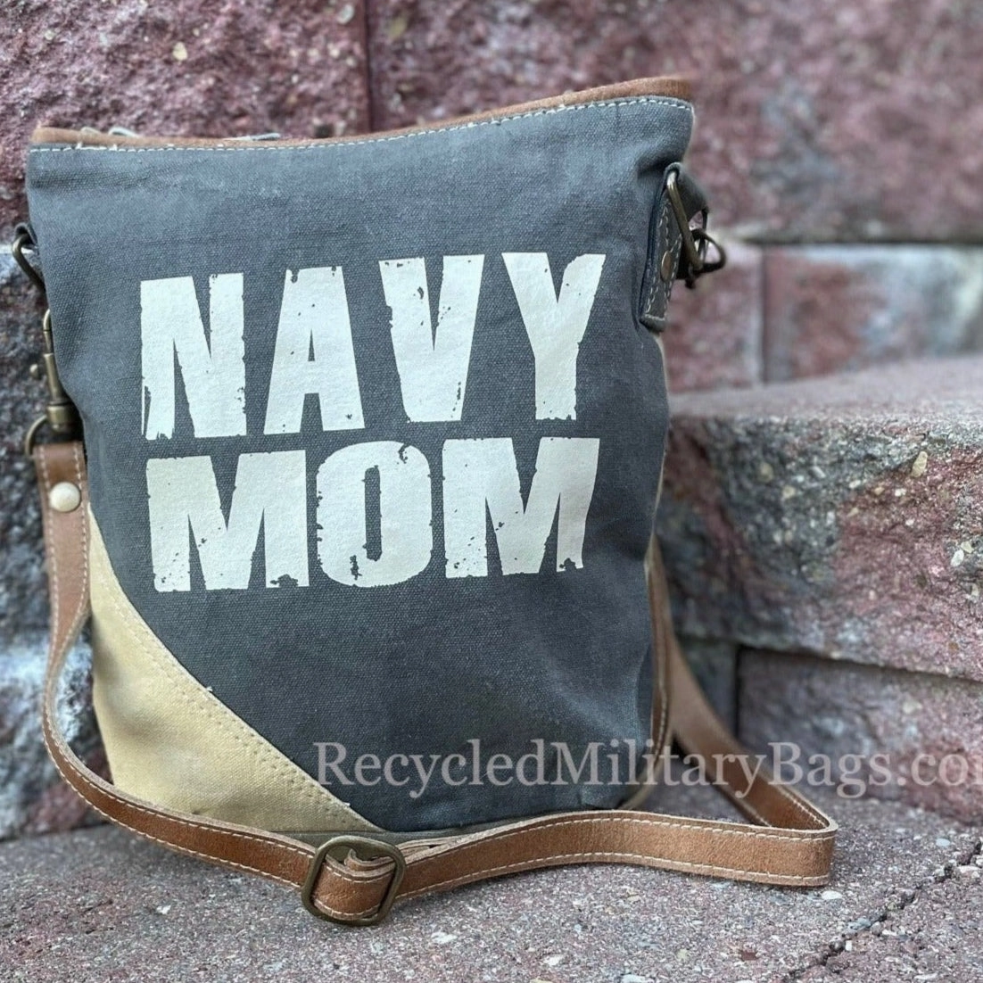 Navy Mom Crossbody Sustainable Canvas Bag Purse - Proud Navy Bag Great Gift for Mom!
