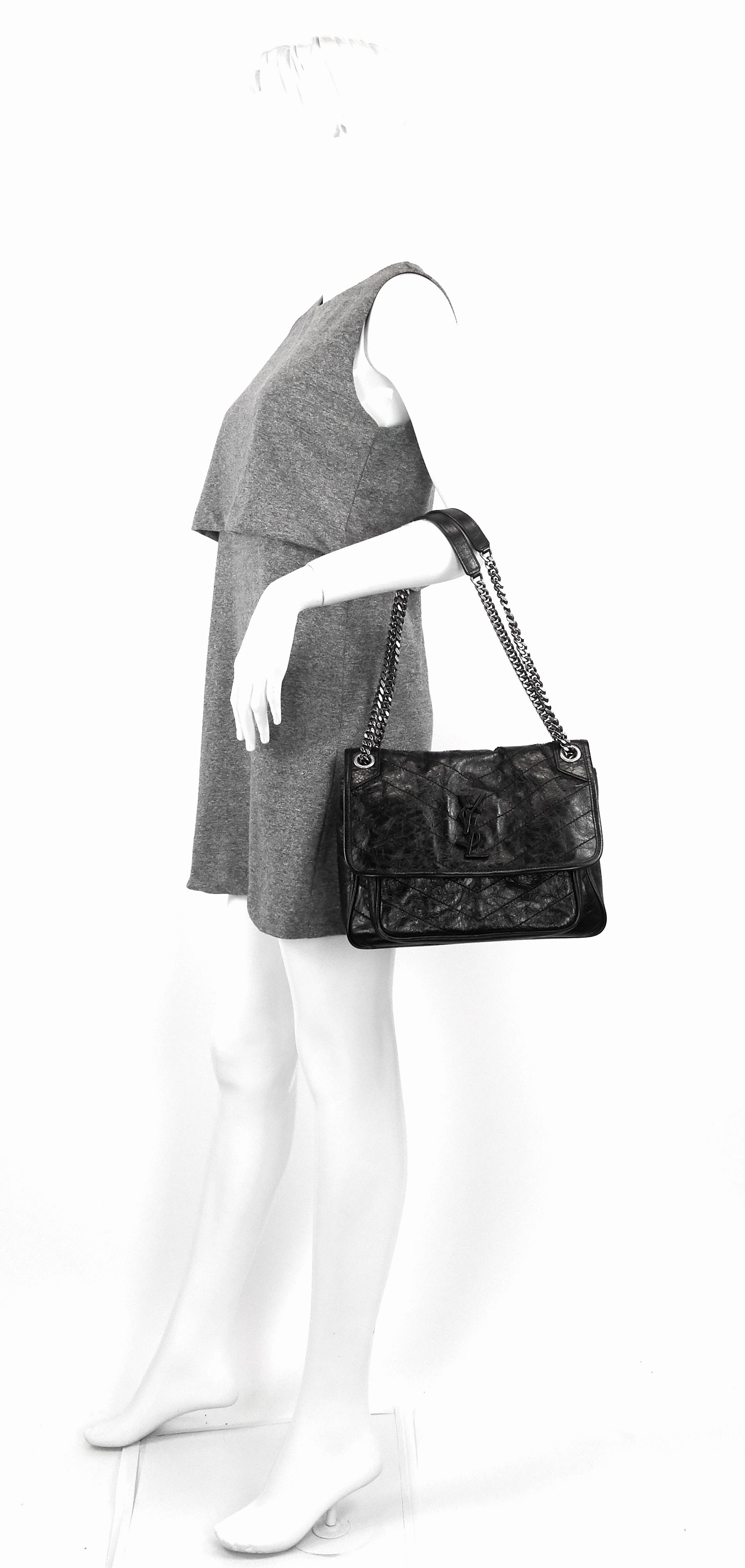 Niki Medium Crinkled Leather Chain Bag