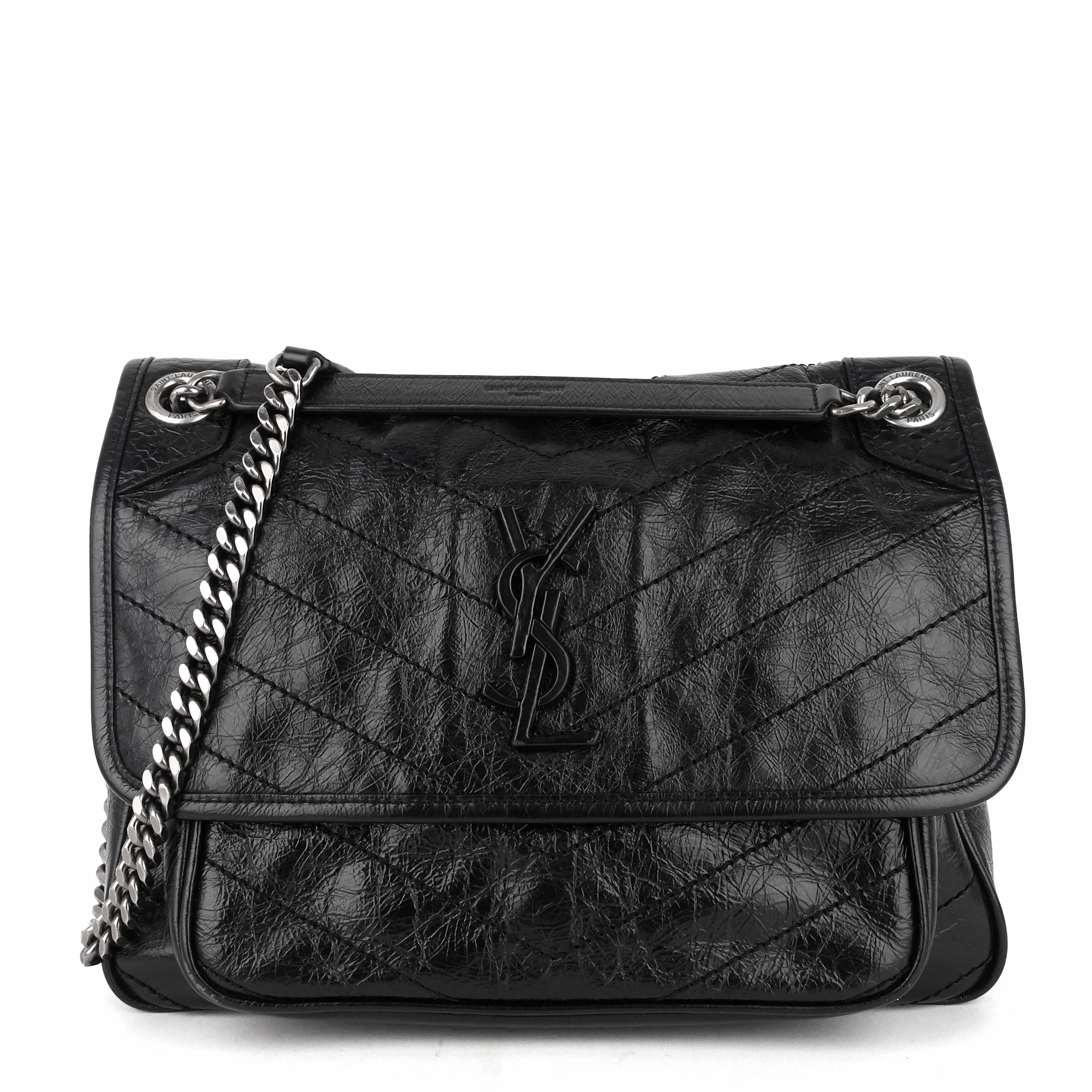 Niki Medium Crinkled Leather Chain Bag