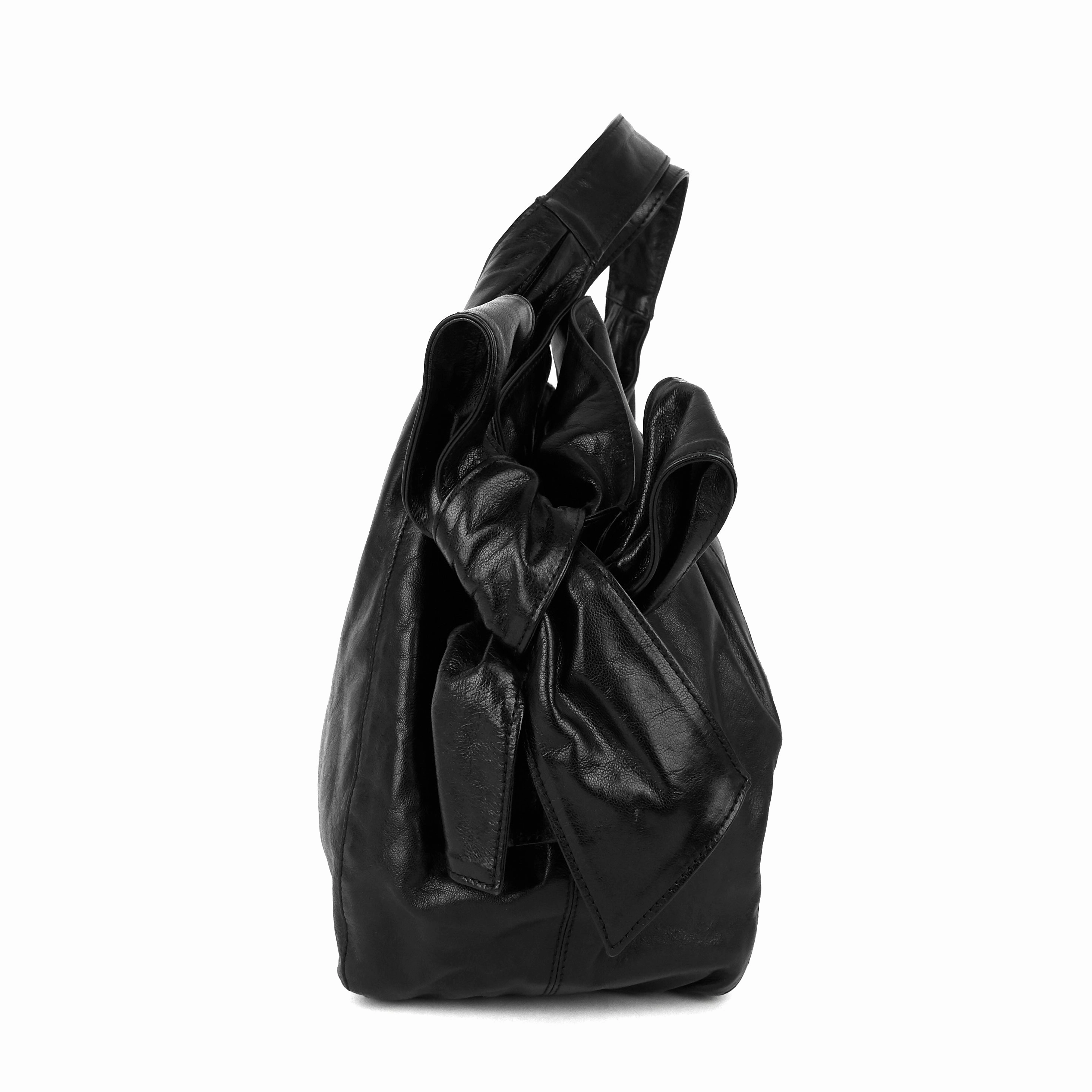 Nuage Bow Crinkled Leather Hobo Bag