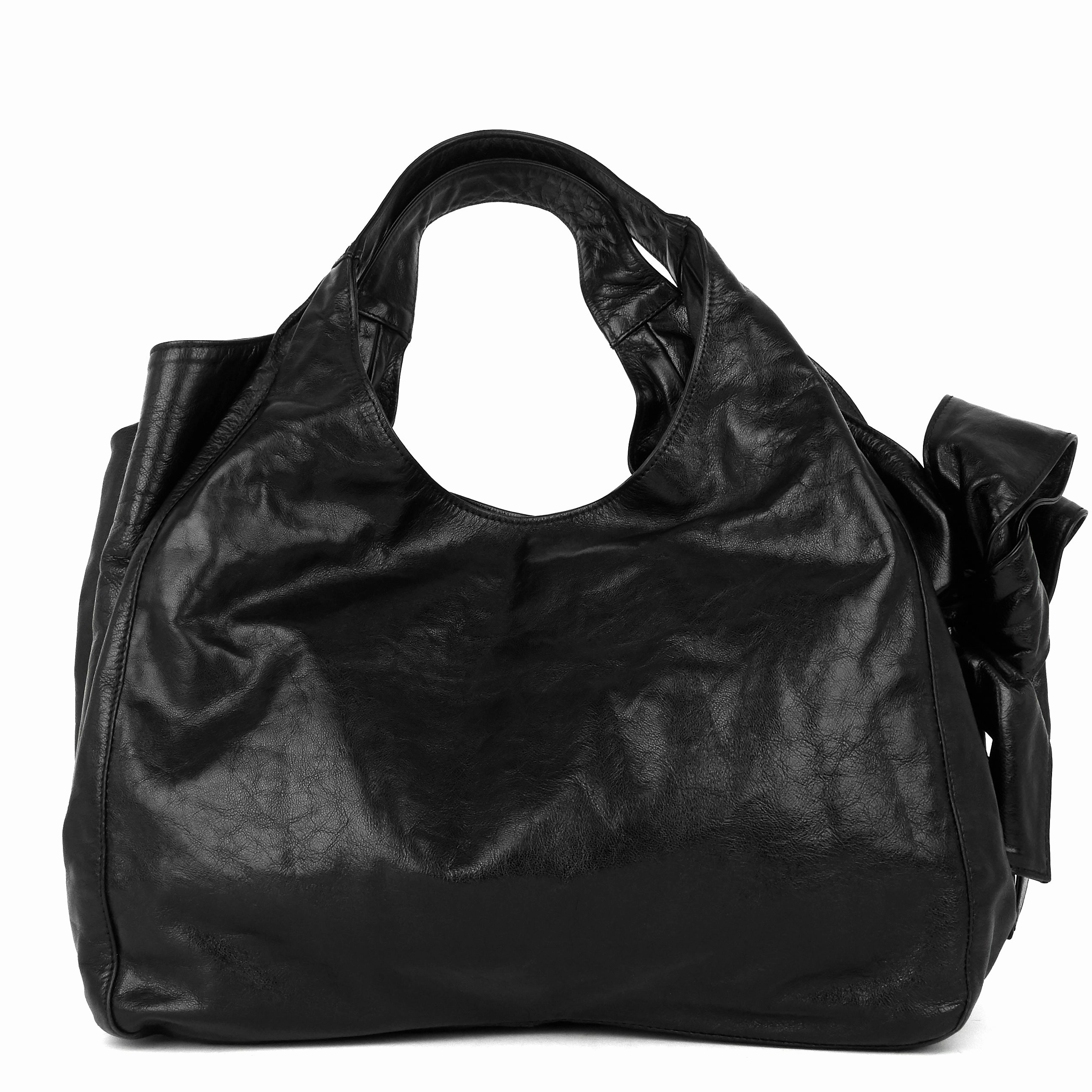 Nuage Bow Crinkled Leather Hobo Bag