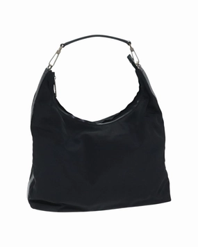 Nylon Leather Shoulder Bag with Silver Accents