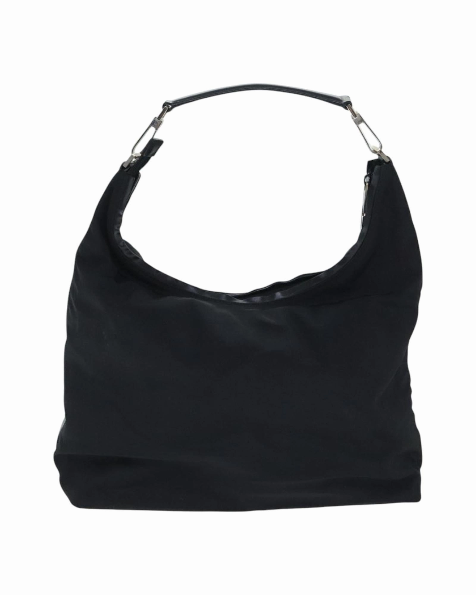 Nylon Leather Shoulder Bag with Silver Accents