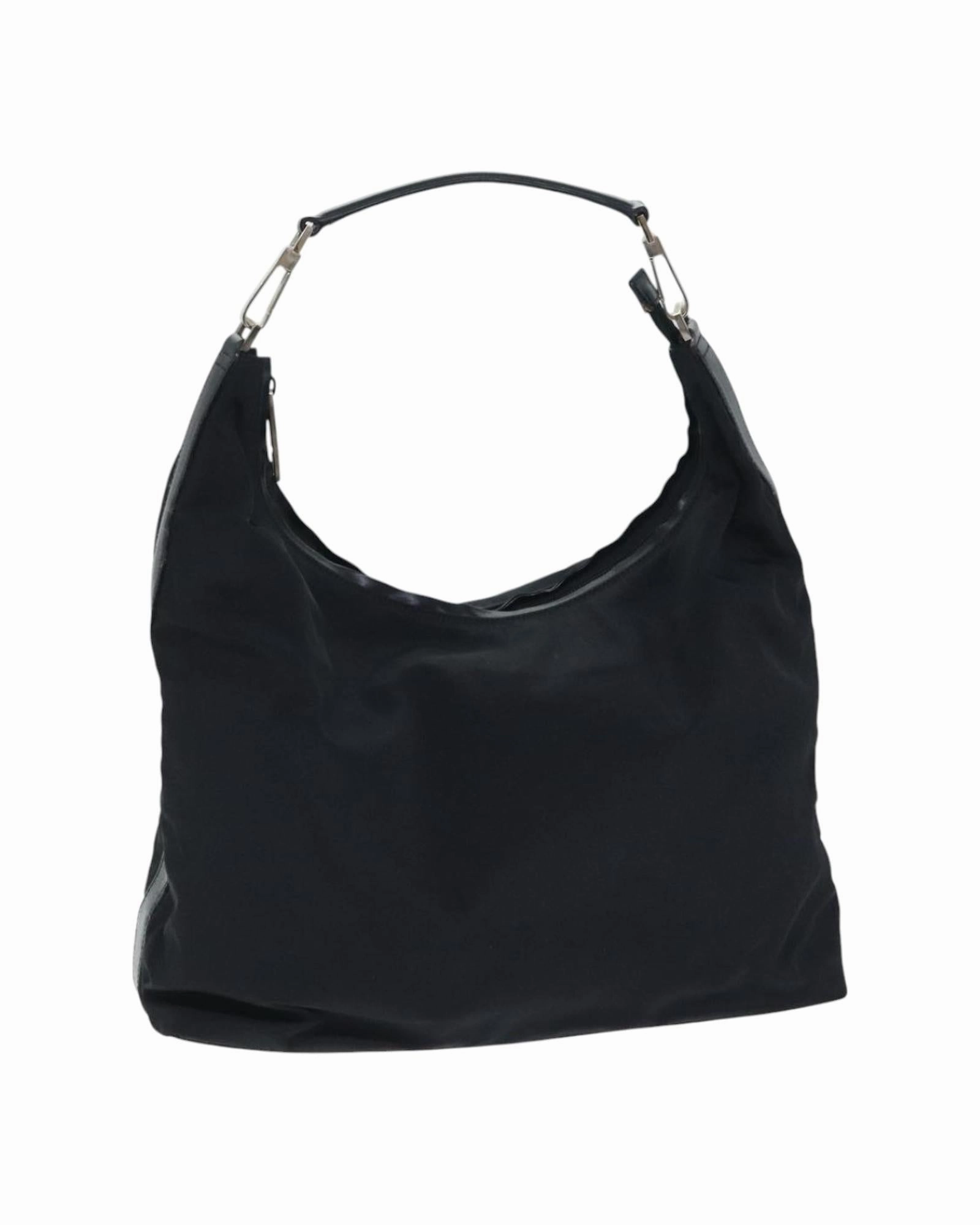 Nylon Leather Shoulder Bag with Silver Accents