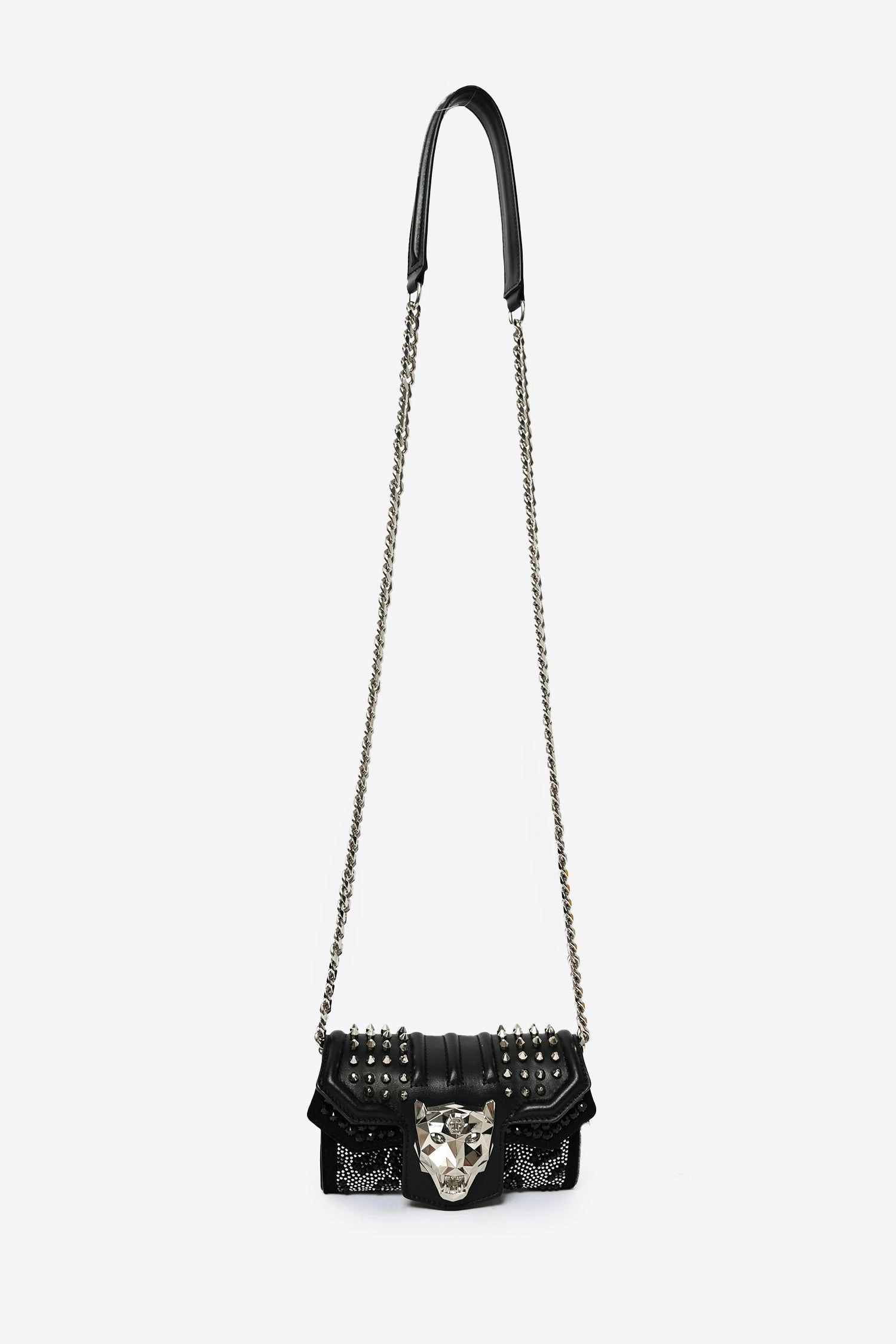 Philipp Plein Black Leather Crystal Embellished Crossbody