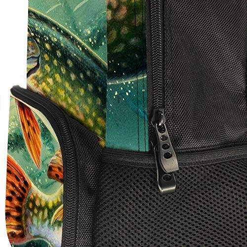 Pike Fish Fishing Lure Rucksacks, Large Capacity Bookbag Travel Hiking Bag & Day Pack, School Daypack Backpack Casual Daypack Climbing Shoulder Bag Laptop Book Bag Rucksack