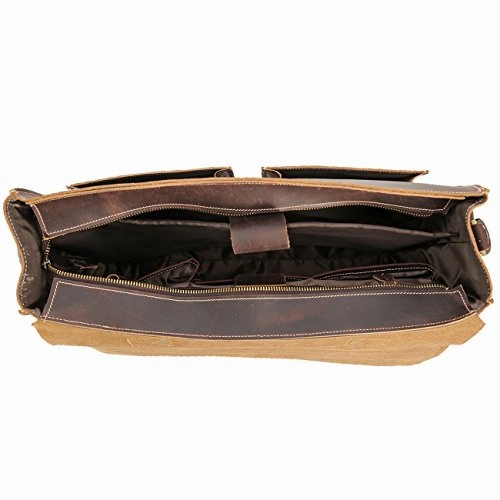 Polare 17'' Mens Full Grain Leather Laptop Briefcase Business Messenger Bag Satchel