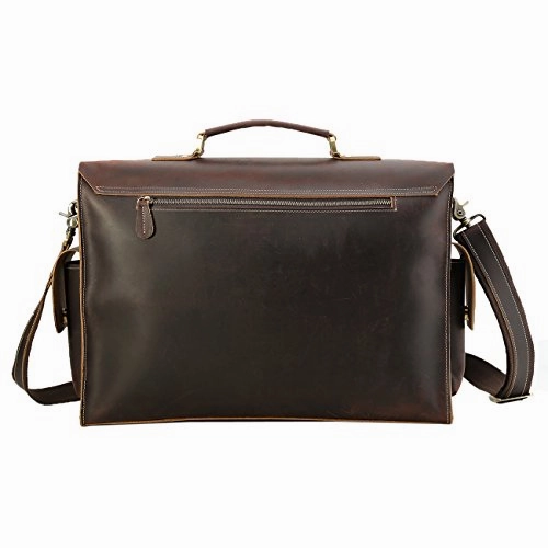 Polare 17'' Mens Full Grain Leather Laptop Briefcase Business Messenger Bag Satchel