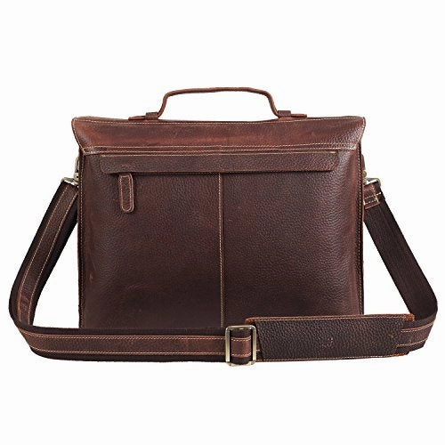 Polare Men'S 14'' Real Leather Professional Messenger Bag Laptop Briefcase