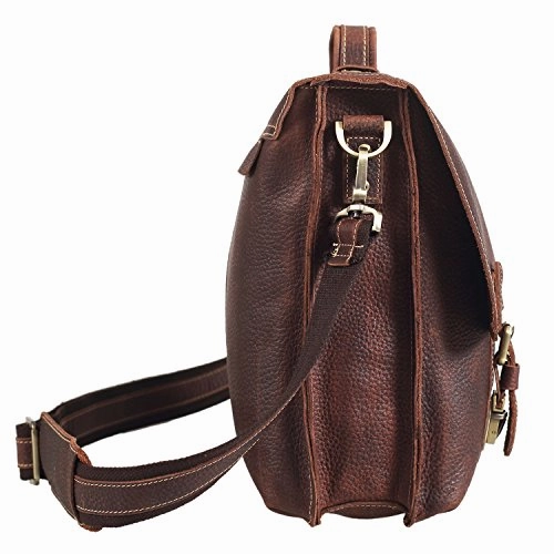Polare Men'S 14'' Real Leather Professional Messenger Bag Laptop Briefcase