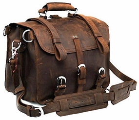 Polare Men'S Full Grain Leather 16'' Briefcase Shoulder Messenger Bag Fit 15.6'' Laptop