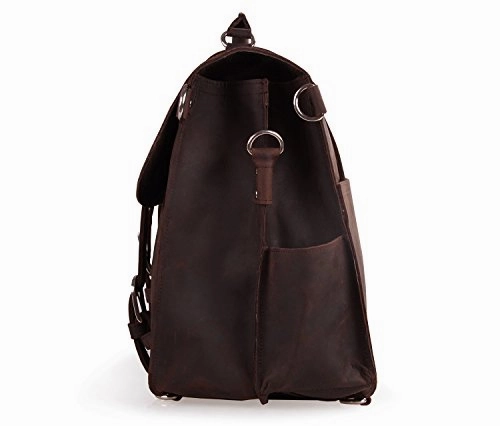 Polare Men'S Full Grain Leather 16'' Briefcase Shoulder Messenger Bag Fit 15.6'' Laptop