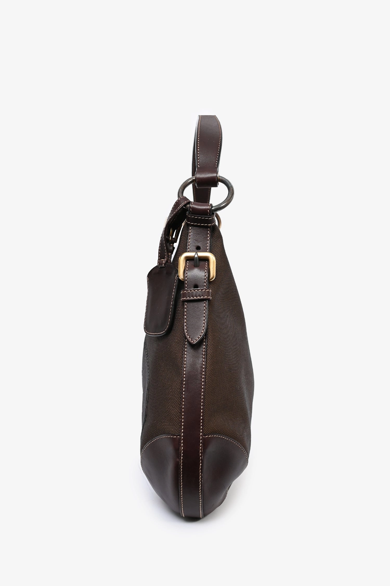 Prada 2000s Brown Canvas/Leather Trimmed 'Canapa' Shoulder Bag