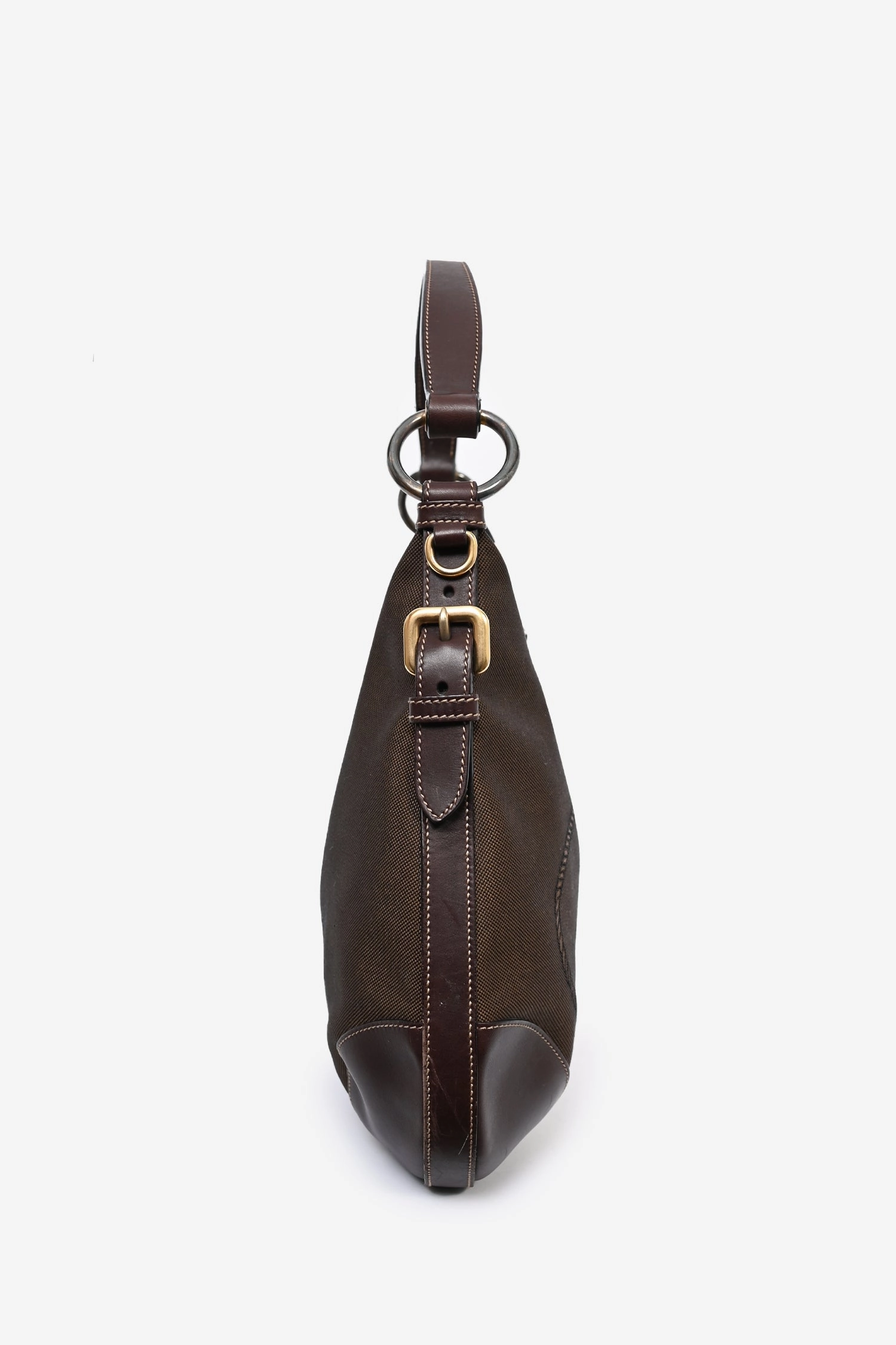 Prada 2000s Brown Canvas/Leather Trimmed 'Canapa' Shoulder Bag