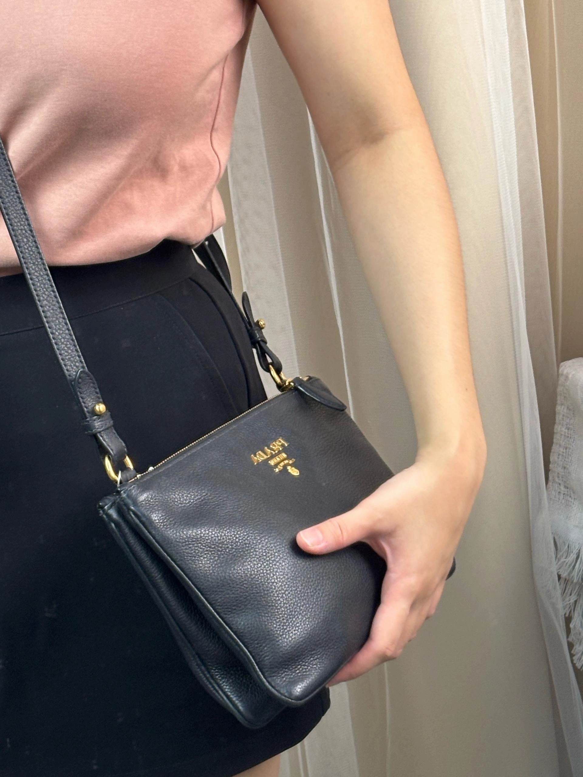 Prada Black Calfskin Double Zip Crossbody Bag