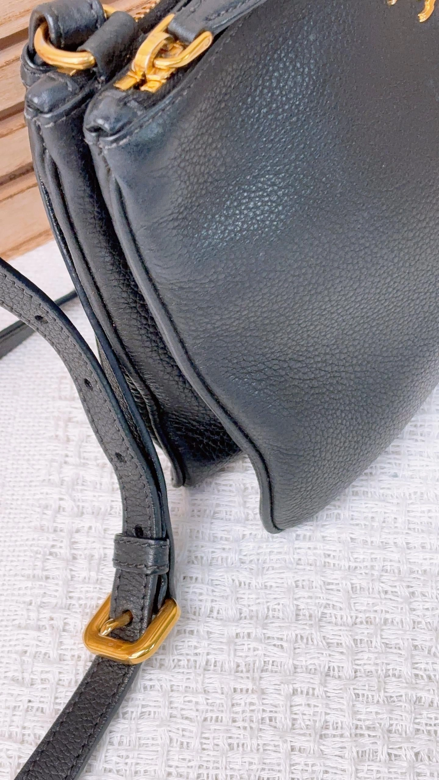 Prada Black Calfskin Double Zip Crossbody Bag