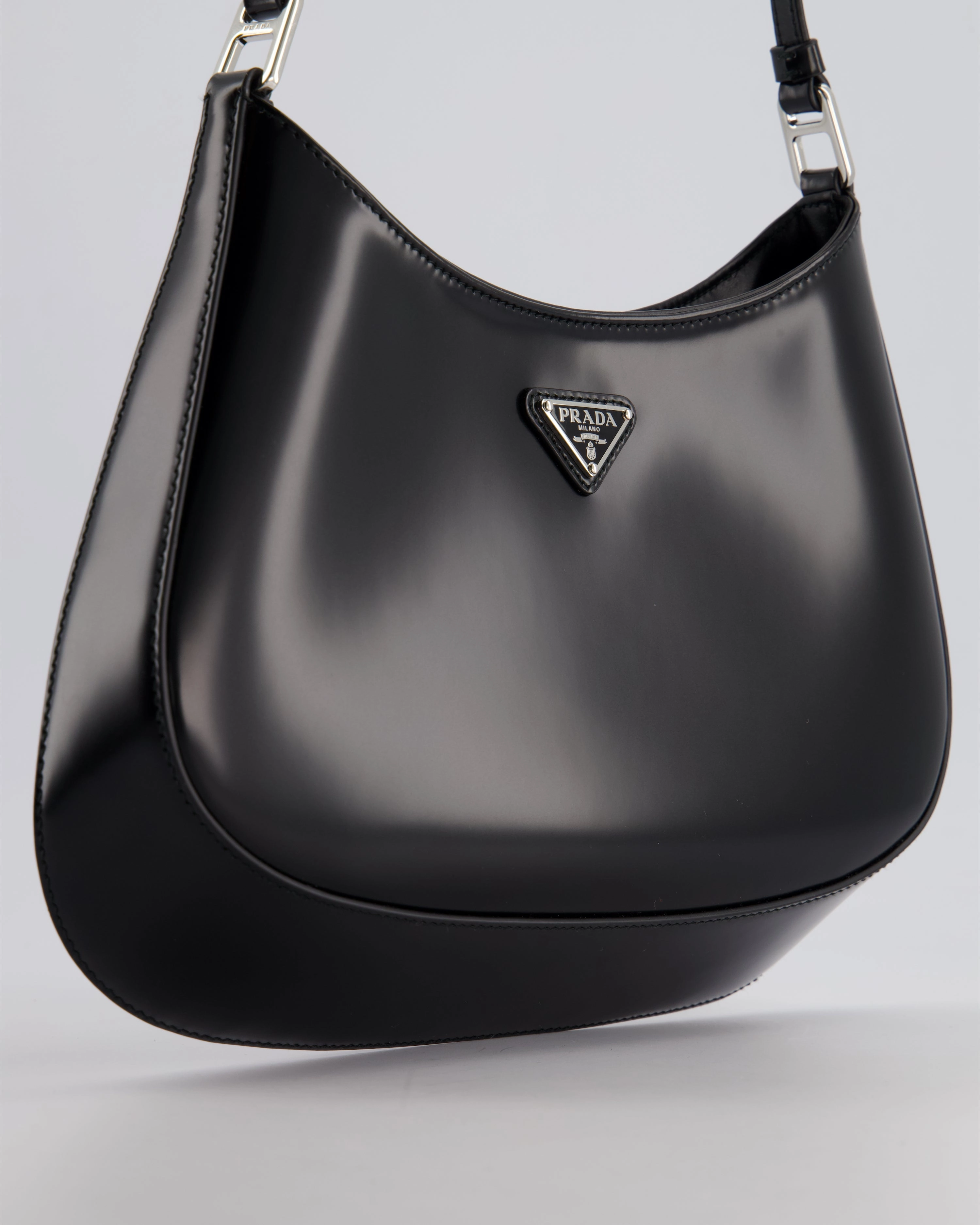 Prada Black Cleo Brushed Leather Shoulder Bag RRP 2400
