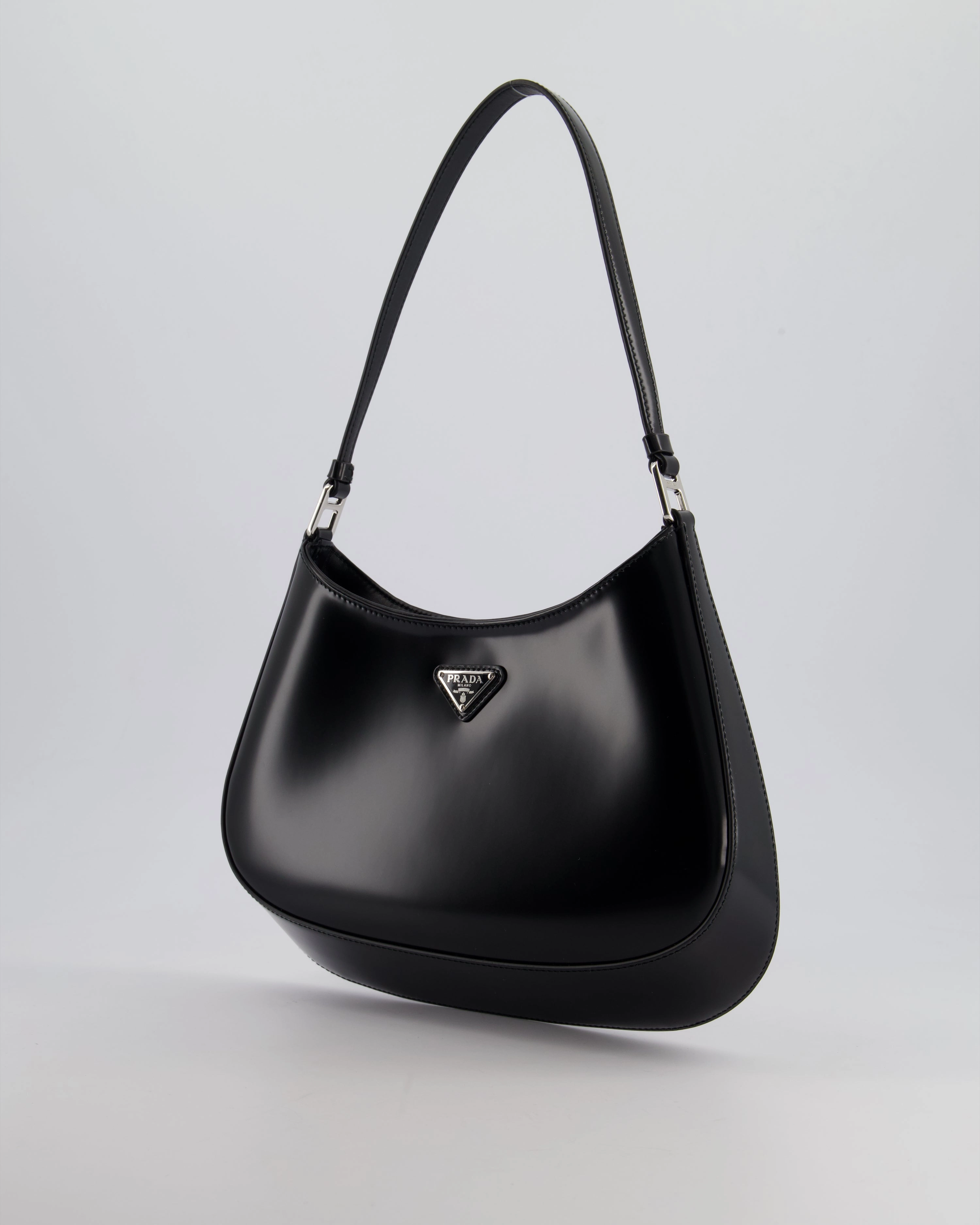 Prada Black Cleo Brushed Leather Shoulder Bag RRP 2400